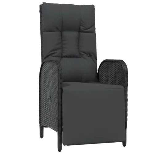 Vrtna garnitura - 5-dijelni vrtni blagovaonski set s jastucima od poliratana crni - Dužina stola 90 cm 2x stolica + 2x fotelja + Cijena