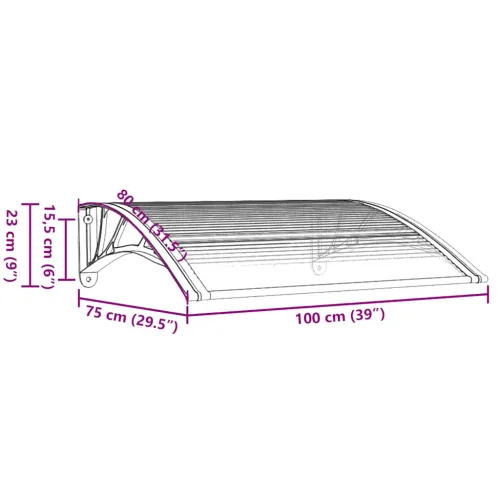 Nadstrešnica za vrata Crna 100x75 cm Polikarbonat - Crna 100 x 75 cm s 3 ploče Cijena