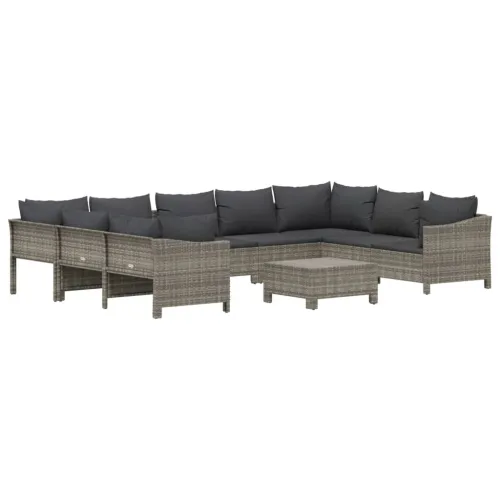 10-dijelna vrtna garnitura od poliratana s jastucima siva - 2x corner + 5x middle + 2x armchair + footrest Cijena