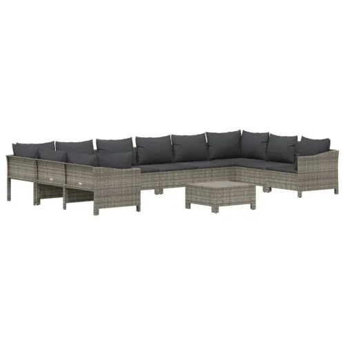 11-dijelna vrtna garnitura od poliratana s jastucima siva - 2x corner + 6x middle + 2x armchair + footrest Cijena