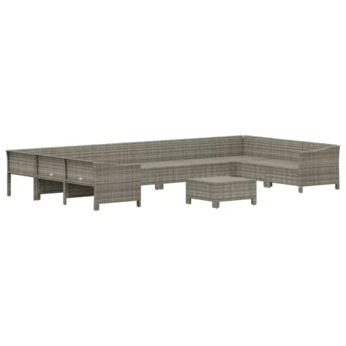 11-dijelna vrtna garnitura od poliratana s jastucima siva - 2x corner + 6x middle + 2x armchair + footrest Cijena