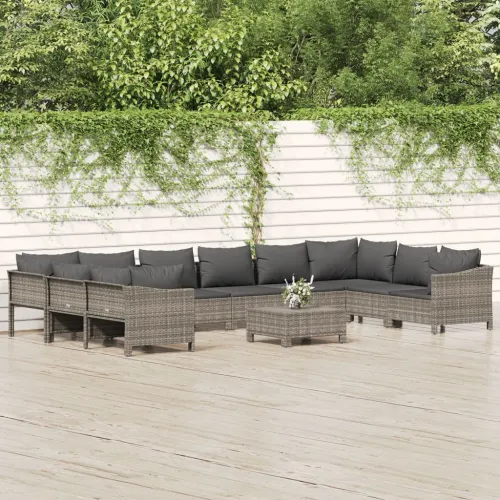 11-dijelna vrtna garnitura od poliratana s jastucima siva - 2x corner + 6x middle + 2x armchair + footrest Cijena