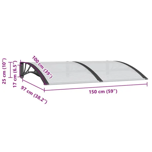 Nadstrešnica za vrata crna 150 x 100 cm polikarbonatna - Prozirni i crni 150 x 100 cm Cijena