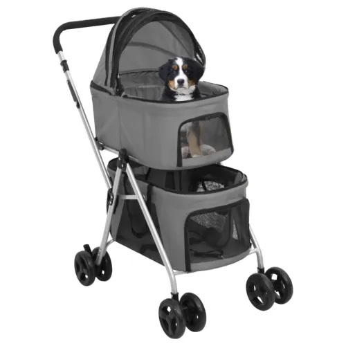 2-slojna sklopiva kolica za pse siva 83x48x97 cm tkanina oxford - Siva Siva Cijena