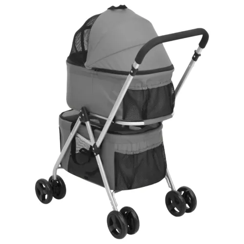 2-slojna sklopiva kolica za pse siva 83x48x97 cm tkanina oxford - Siva Cijena