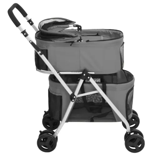 2-slojna sklopiva kolica za pse siva 83x48x97 cm tkanina oxford - Siva Cijena