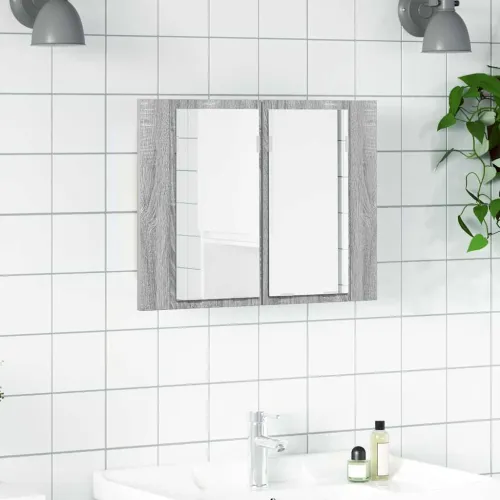 LED kupaonski ormarić s ogledalom boja hrasta 60x12x45cm drveni - Sivi hrast sonoma Cijena