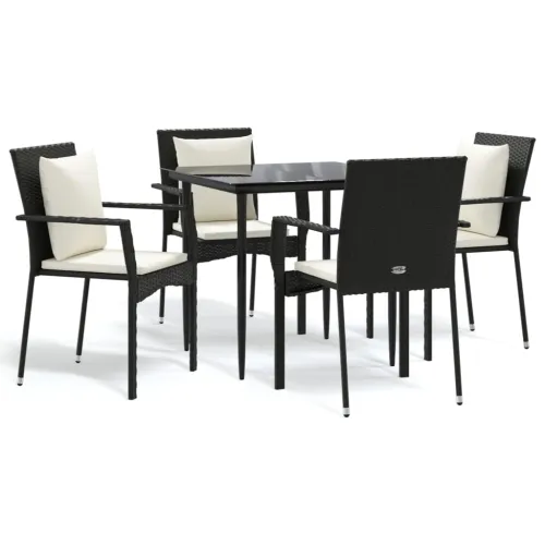 Vrtna garnitura - 5-dijelni vrtni blagovaonski set s jastucima od poliratana crni - Crna Dužina stola 80 cm 4 Cijena
