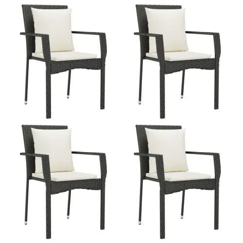 Vrtna garnitura - 5-dijelni vrtni blagovaonski set s jastucima od poliratana crni - Crna Dužina stola 80 cm 4 Cijena