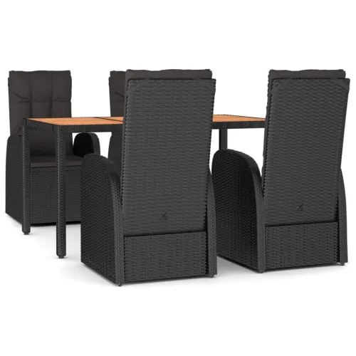 Vrtna garnitura - 5-dijelni vrtni blagovaonski set s jastucima od poliratana crni - Dužina stola 150 cm 4 x stolica + stol Cijena