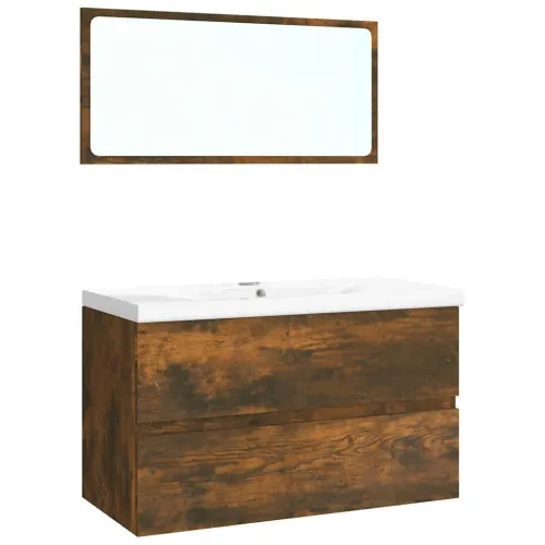 Set kupaonskog namještaja boja hrasta konstruirano drvo - Dimljeni hrast 80 x 39.5 x 45 cm bez slavine Cijena