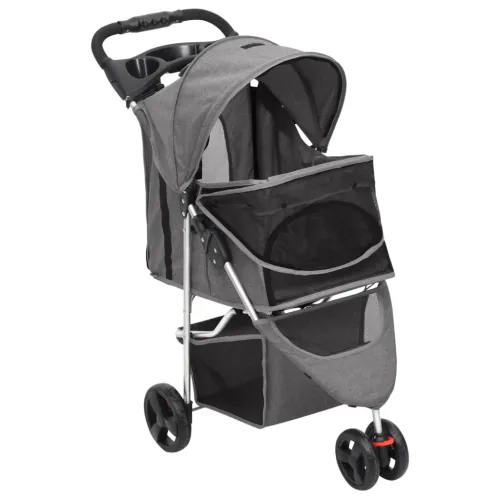 Sklopiva kolica za pse siva 80 x 46 x 98 cm od tkanine Oxford - Siva Cijena