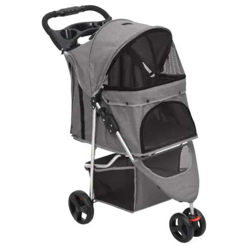 Sklopiva kolica za pse siva 80 x 46 x 98 cm od tkanine Oxford - Siva Cijena