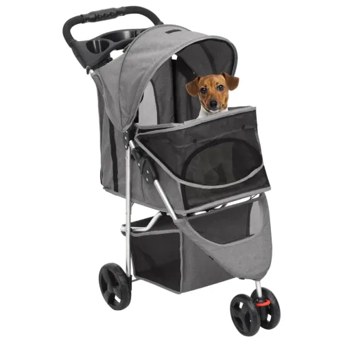 Sklopiva kolica za pse siva 80 x 46 x 98 cm od tkanine Oxford - Siva Cijena