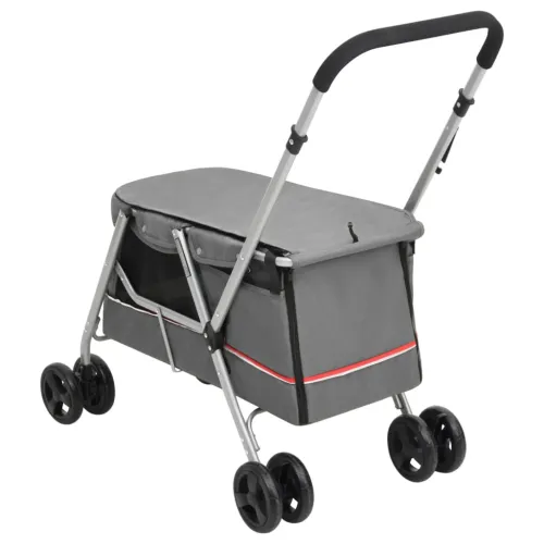 Sklopiva kolica za pse siva 100 x 49 x 96 cm od lanene tkanine - Siva Cijena