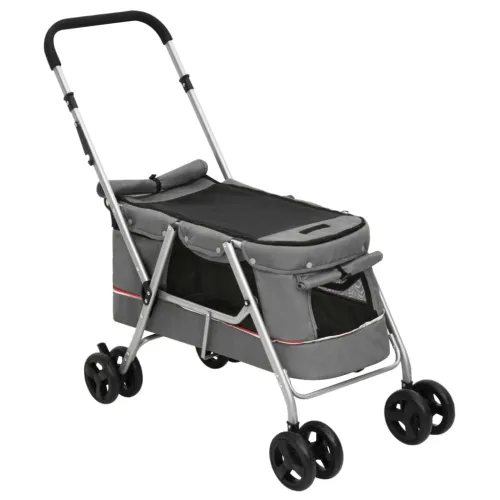 Sklopiva kolica za pse siva 100 x 49 x 96 cm od lanene tkanine - Siva Cijena