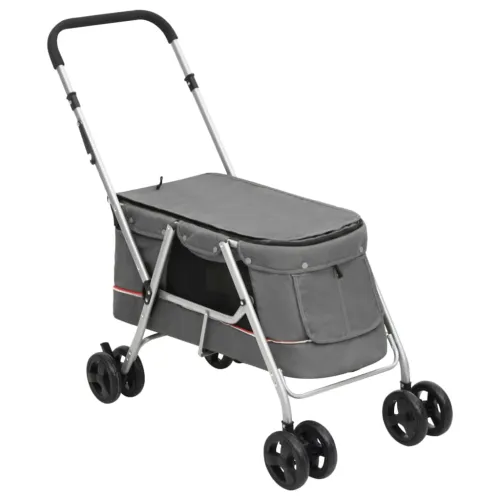 Sklopiva kolica za pse siva 100 x 49 x 96 cm od lanene tkanine - Siva Cijena