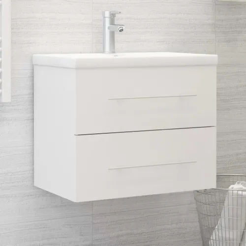 Ormarić s ugrađenim Lavabo - Umivaonikom bijeli od konstruiranog drva - Bijela 60 x 38.5 x 48 cm bez slavine Cijena