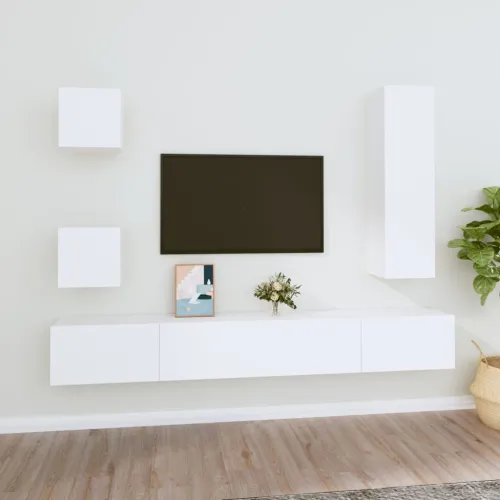 5-dijelni set TV ormarića bijeli od konstruiranog drva - Bijela 1 110 cm Cijena