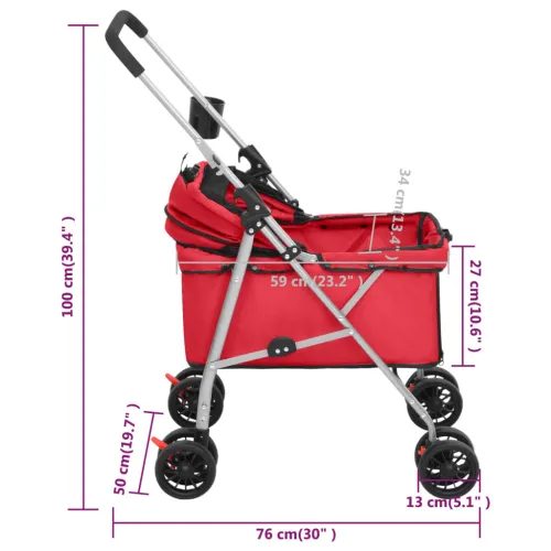 Sklopiva kolica za pse crvena 76x50x100 cm od tkanine oxford - Crvena Cijena