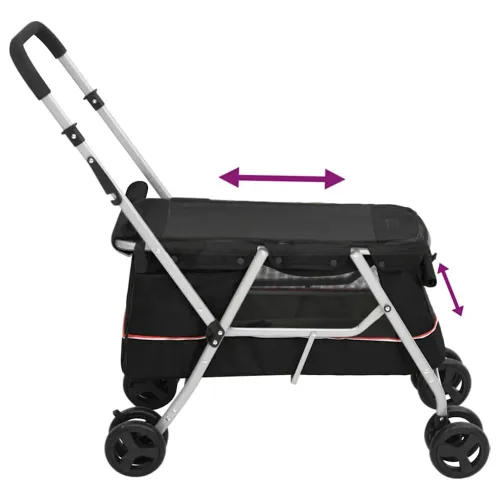 Sklopiva kolica za pse crna 100 x 49 x 96 cm od lanene tkanine - Crna Cijena