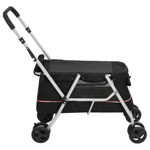 Sklopiva kolica za pse crna 100 x 49 x 96 cm od lanene tkanine - Crna Cijena