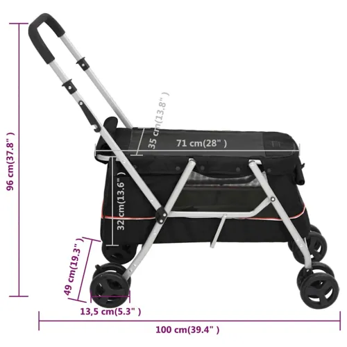 Sklopiva kolica za pse crna 100 x 49 x 96 cm od lanene tkanine - Crna Cijena