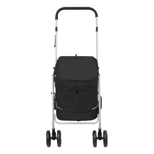 Sklopiva kolica za pse crna 100 x 49 x 96 cm od lanene tkanine - Crna Cijena