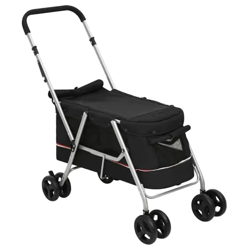 Sklopiva kolica za pse crna 100 x 49 x 96 cm od lanene tkanine - Crna Cijena