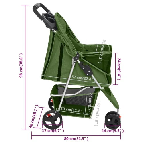 Sklopiva kolica za pse zelena 80 x 46 x 98 cm od tkanine oxford - Zelena Cijena