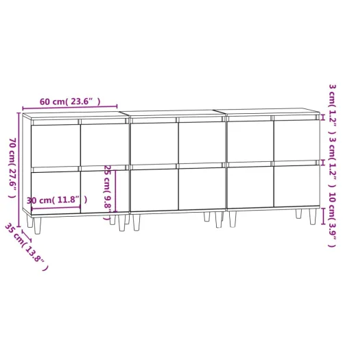 Komode 3 kom boja hrasta 60 x 35 x 70 cm od konstruiranog drva - Sivi hrast sonoma 3 Cijena
