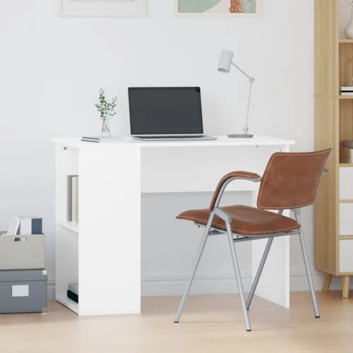 Radni stol bijeli 100 x 55 x 75 cm od konstruiranog drva - Bijela Bijela Cijena