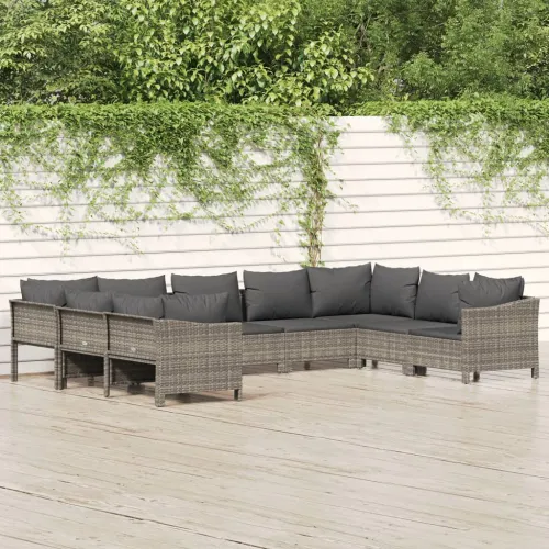 9-dijelna vrtna garnitura od poliratana s jastucima siva - 2x corner + 5x middle + 2x armchair Cijena