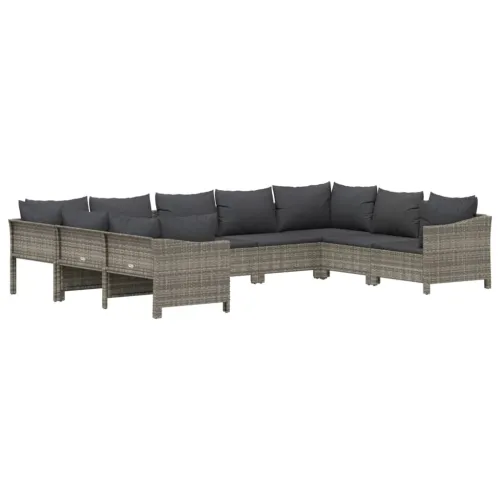 9-dijelna vrtna garnitura od poliratana s jastucima siva - 2x corner + 5x middle + 2x armchair Cijena