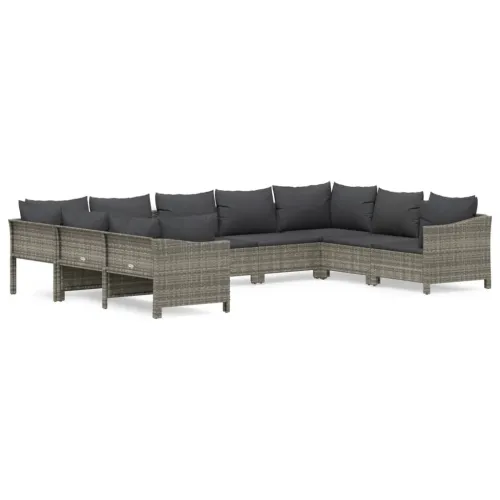 9-dijelna vrtna garnitura od poliratana s jastucima siva - 2x corner + 5x middle + 2x armchair Cijena