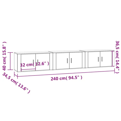 Zidni TV ormarići 3 kom boja sivog hrasta sonome 80x34,5x40 cm - Sivi hrast sonoma 3 80 cm Cijena