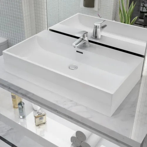 Lavabo - Umivaonik s Poklopcem za Slivnik Keramički Bijeli 76 x 42,5 x 14,5 cm - Bijela 76 x 42.5 x 14.5 cm Bijela 76 x 42.5 x 1 Cijena