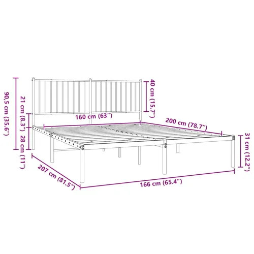Metalni okvir za krevet s uzglavljem bijeli 160x200 cm - Bijela 160 x 200 cm s uzglavljem Cijena