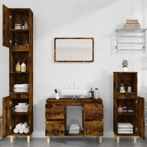 Ormarić za Lavabo - Umivaonik boja dimljenog hrasta 80x33x60 cm drveni - Dimljeni hrast Cijena