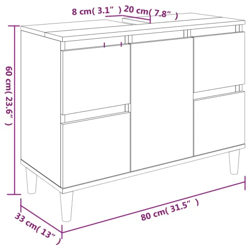 Ormarić za Lavabo - Umivaonik boja dimljenog hrasta 80x33x60 cm drveni - Dimljeni hrast Cijena