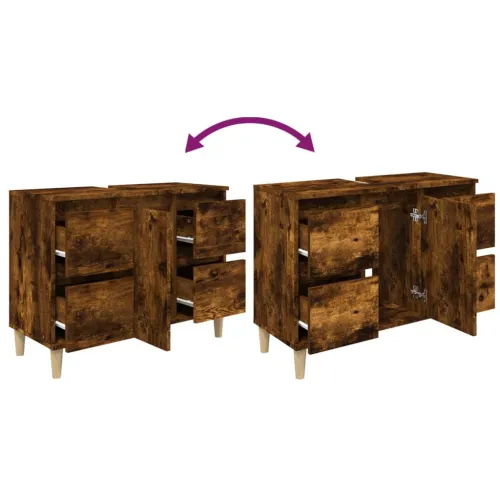 Ormarić za Lavabo - Umivaonik boja dimljenog hrasta 80x33x60 cm drveni - Dimljeni hrast Cijena