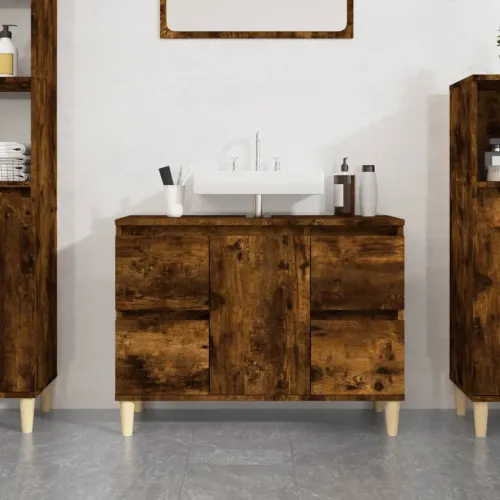 Ormarić za Lavabo - Umivaonik boja dimljenog hrasta 80x33x60 cm drveni - Dimljeni hrast Cijena