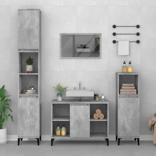 Ormarić za Lavabo - Umivaonik siva boja betona 80 x 33 x 60 cm drveni - Beton siva Cijena