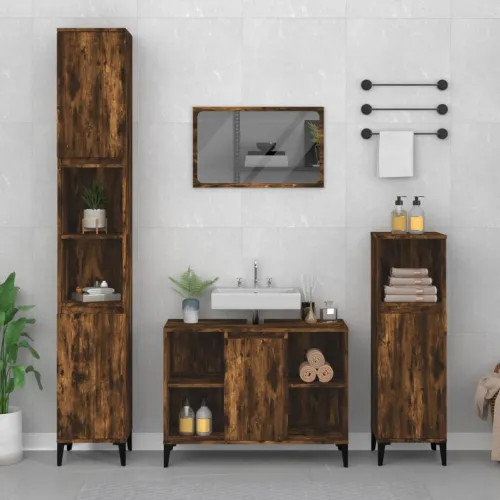 Ormarić za Lavabo - Umivaonik boja dimljenog hrasta 80x33x60 cm drveni - Dimljeni hrast Cijena