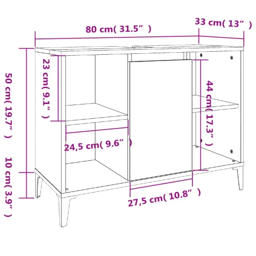 Ormarić za Lavabo - Umivaonik boja dimljenog hrasta 80x33x60 cm drveni - Dimljeni hrast Cijena