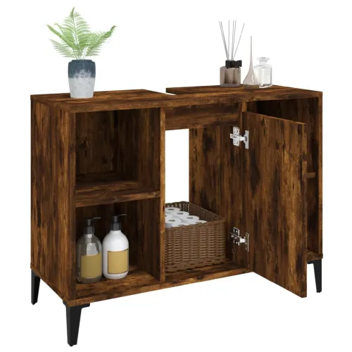 Ormarić za Lavabo - Umivaonik boja dimljenog hrasta 80x33x60 cm drveni - Dimljeni hrast Cijena