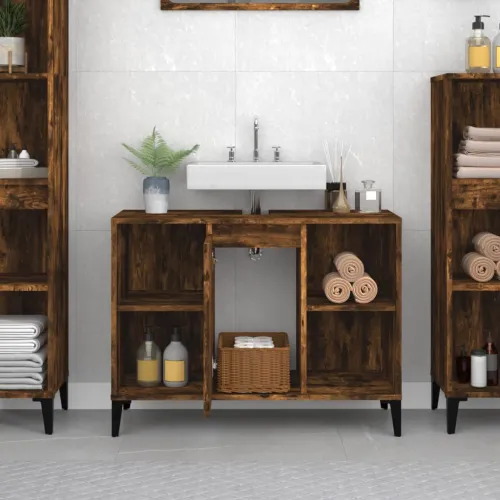 Ormarić za Lavabo - Umivaonik boja dimljenog hrasta 80x33x60 cm drveni - Dimljeni hrast Cijena