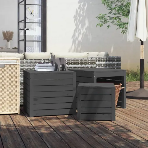 3-dijelni set vrtnih kutija sivi od masivne borovine - Siva 50.5 x 50.5 x 46.5 cm Siva 50.5 x 50.5 x 46.5 cm Cijena