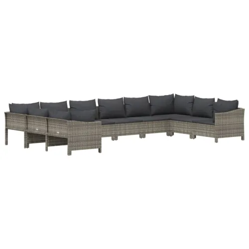 10-dijelna vrtna garnitura od poliratana s jastucima siva - 2x corner + 6x middle + 2x armchair Cijena