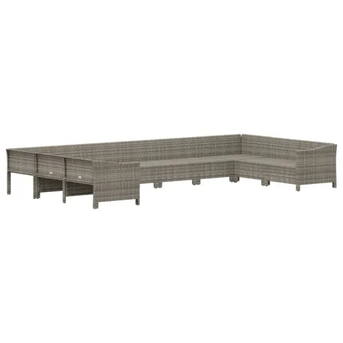 10-dijelna vrtna garnitura od poliratana s jastucima siva - 2x corner + 6x middle + 2x armchair Cijena